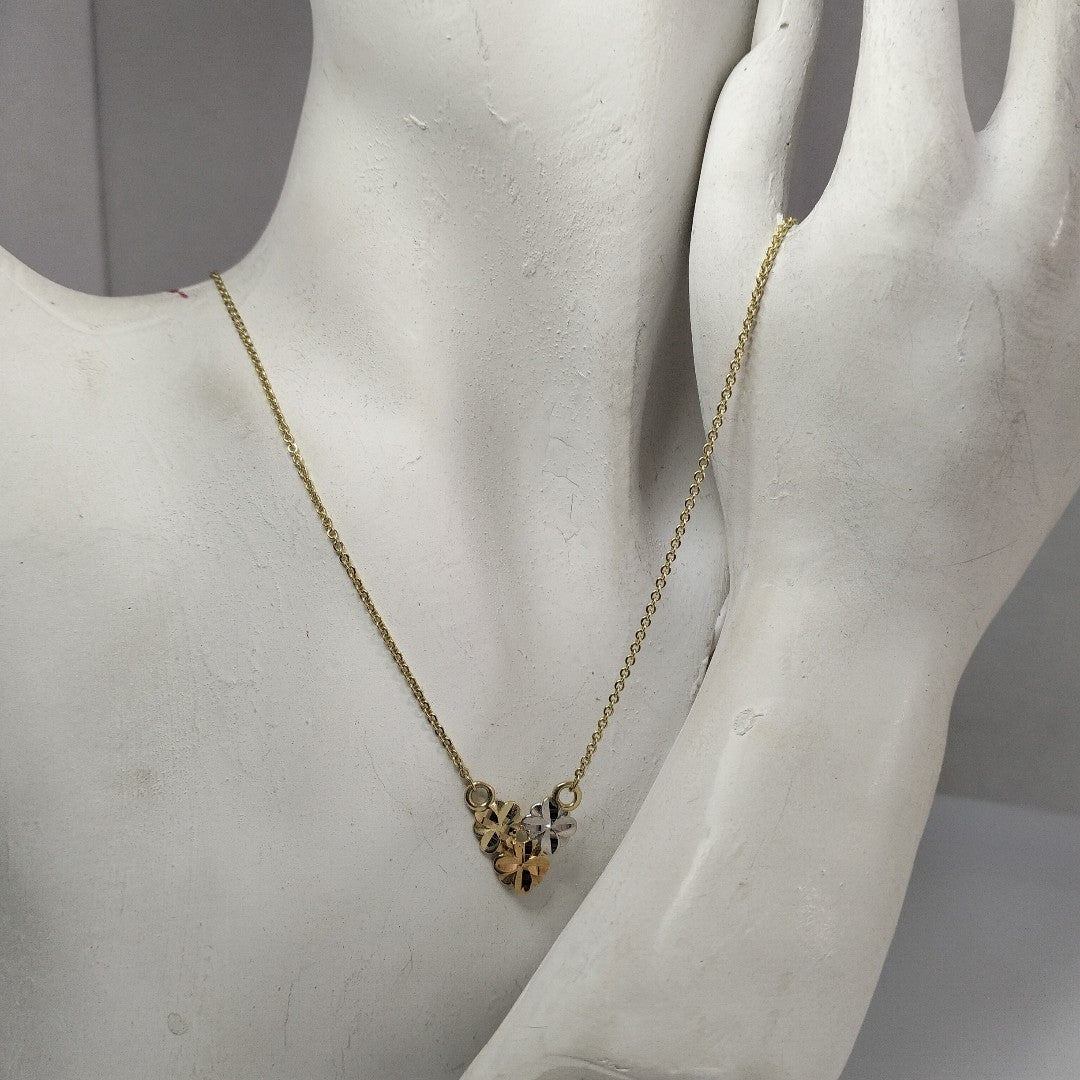 CADENA TEJIDO GARGANTILLA ESPECIAL C FLORES 14K 45 CM 3 GR (NUEVO)