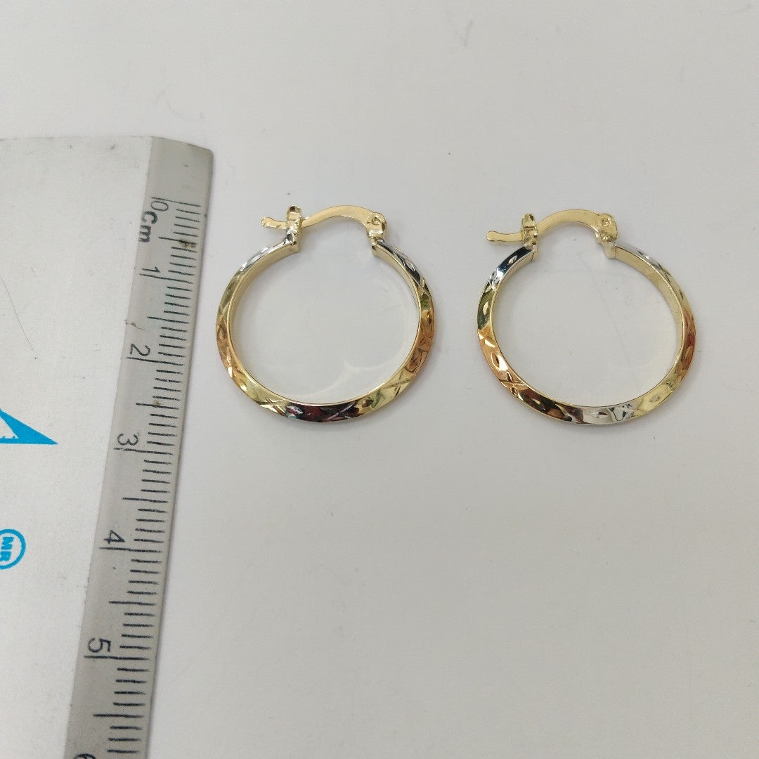 ARETES TEJIDO ARRACADAS BISELADAS COMBINADAS 14K 1.3 GR (NUEVO)