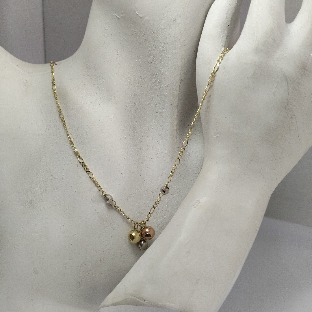 CADENA GARGANTILLA 3X1 CON ESFERAS COMBINADAS 14K 45 CM 3.1 GR (NUEVO)