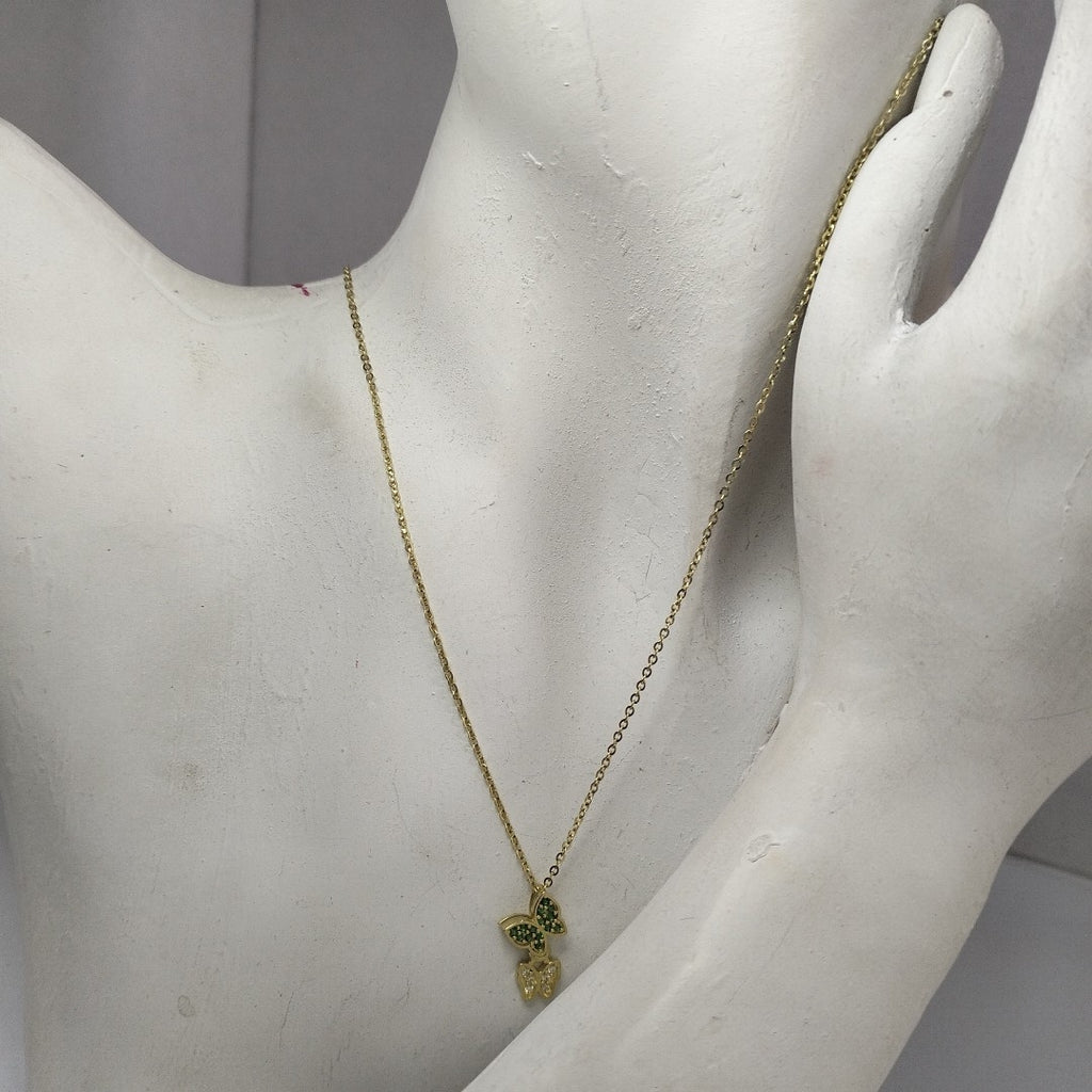 CADENA TEJIDO GARGANTILLA CON DIJE MARIPOSAS CIRCONIAS Y PIEDRAS DE COLOR 14K 45 CM 2 GR (NUEVO)
