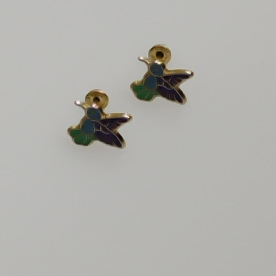 BROQUELES BROQUEL FIG COLIBRI ESMALTE AZUL 14K 0.2138 GR (NUEVO)