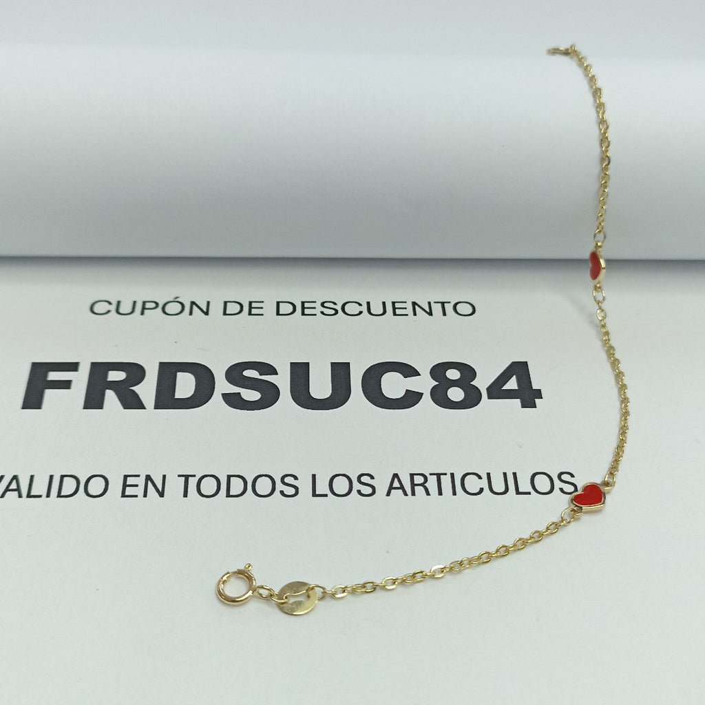 PULSERA ESPECIAL CON CORAZONES 14K 18 CM 1.3 GR (NUEVO)