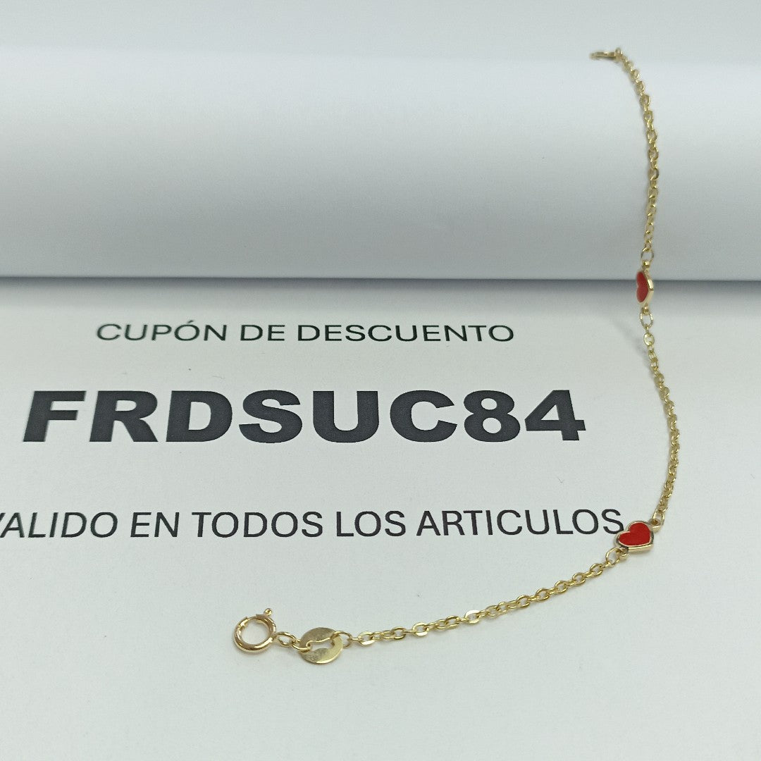 PULSERA ESPECIAL CON CORAZONES 14K 18 CM 1.3 GR (NUEVO)