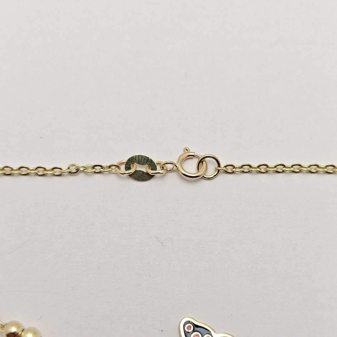 PULSERA TEJIDO ESPECIAL MARIPOSA CON ESMALTE 14K 18 CM 1.9 GR (NUEVO)