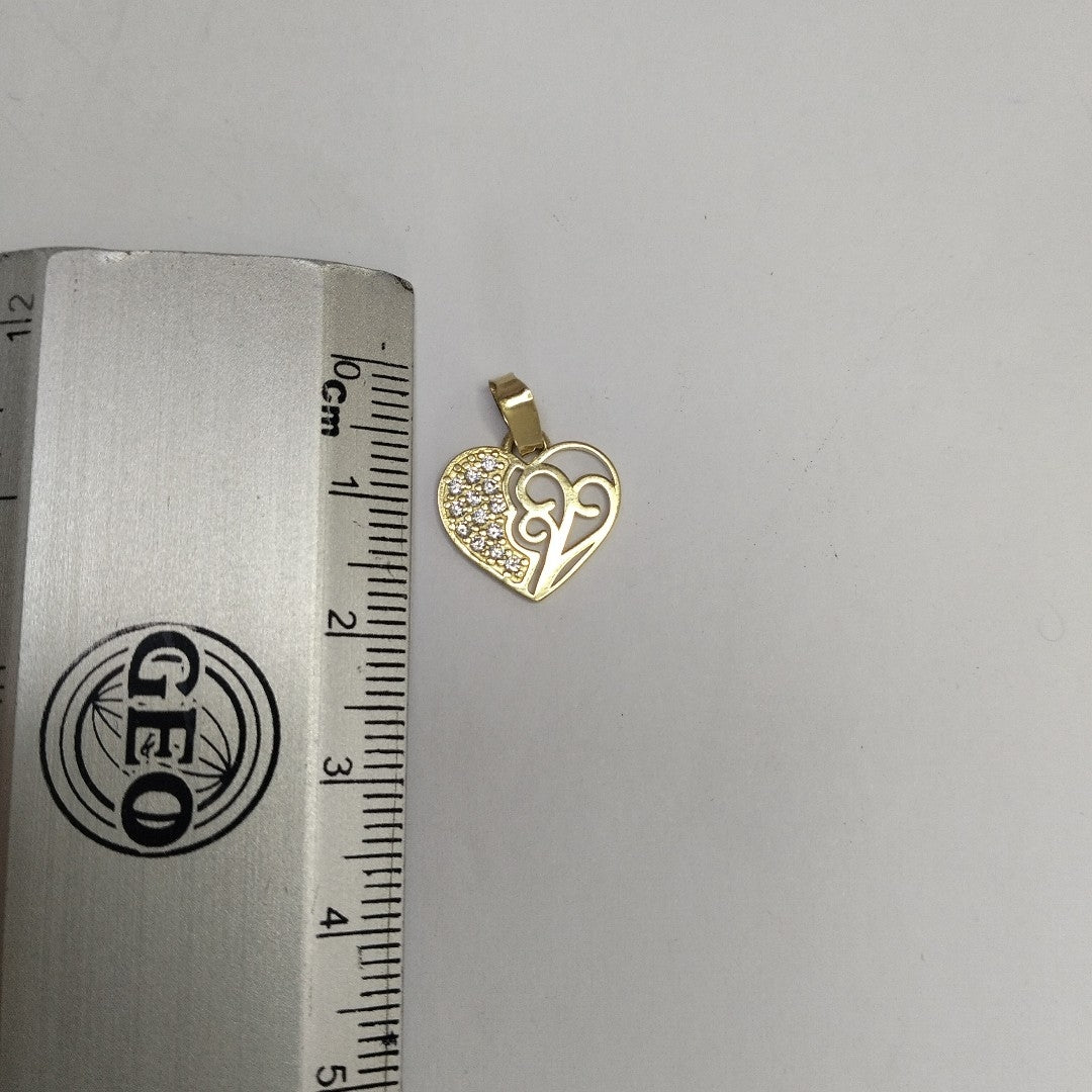 DIJE TEJIDO CORAZON CON CIRCONIAS Y ARBOL DE LA VIDA 14K 0.9 GR (NUEVO)