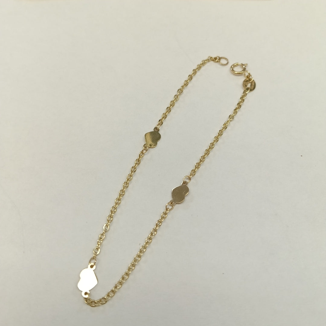 PULSERA TEJIDO ESPECIAL FIG CORAZONES 14K 18 CM 1.3 GR (NUEVO)