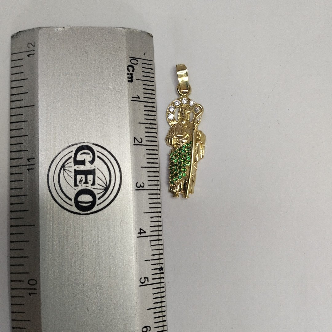 DIJE SAN JUDAS CON PIEDRAS DE COLOR 14K 1.8 GR (NUEVO)
