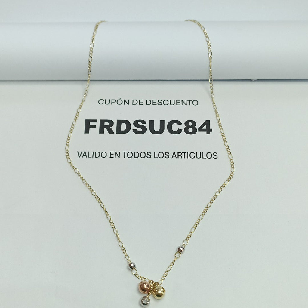 CADENA GARGANTILLA 3X1 CON ESFERAS COMBINADAS 14K 45 CM 3 GR (NUEVO)