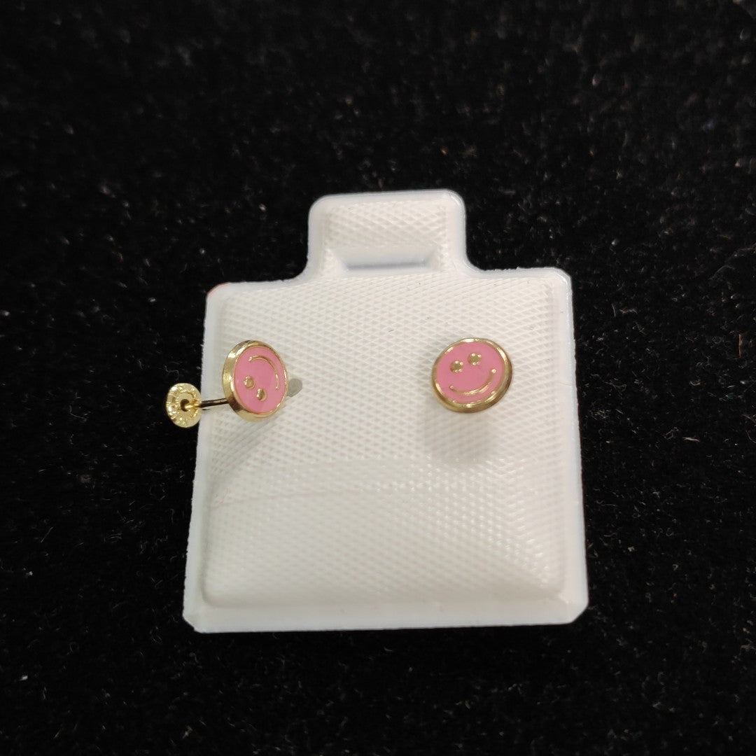 BROQUELES BROQUEL FIG SONRISA ESMALTE ROSA 14K 0.1696 GR (NUEVO)