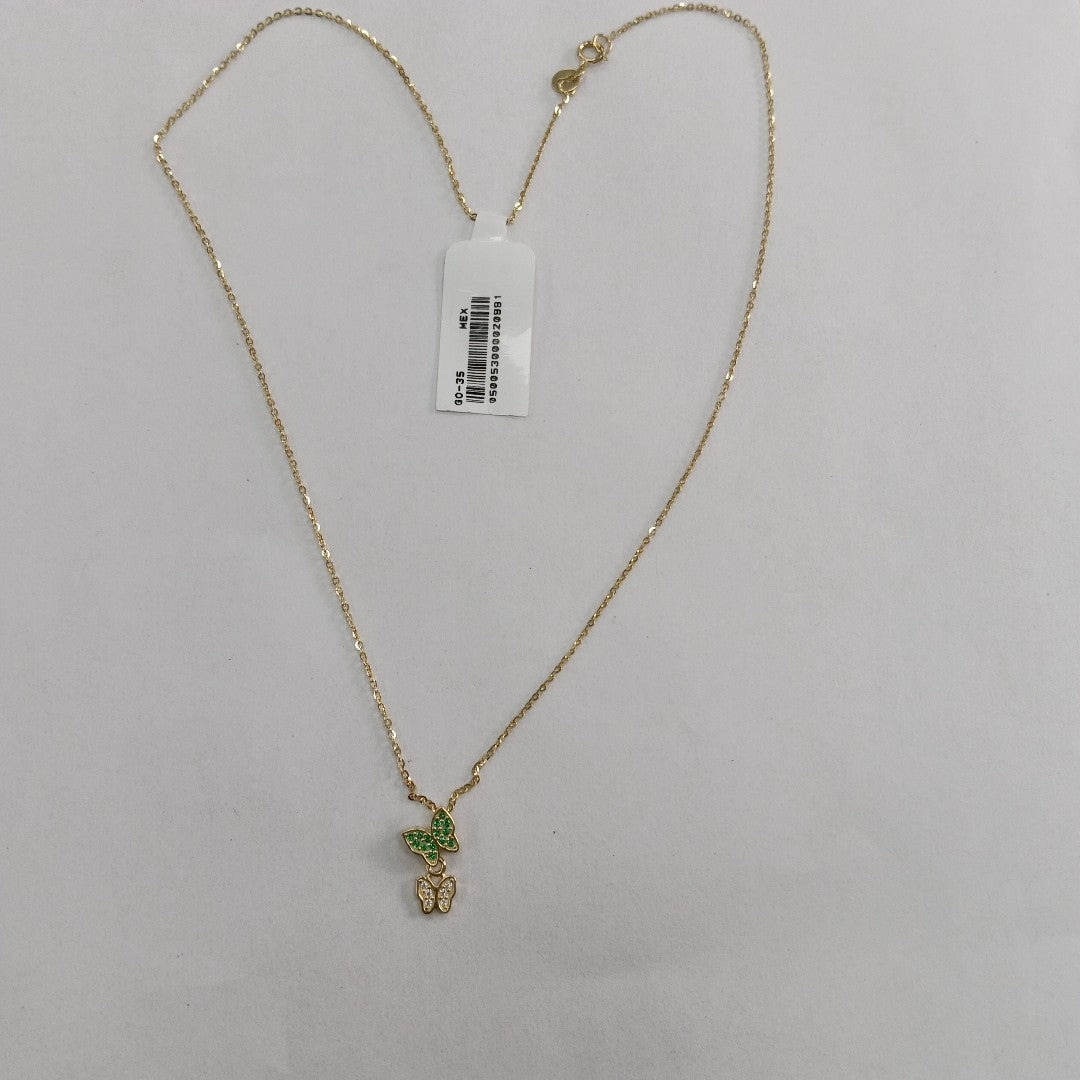 CADENA TEJIDO GARGANTILLA CON DIJE MARIPOSAS CIRCONIAS Y PIEDRAS DE COLOR 14K 45 CM 1.9 GR (NUEVO)