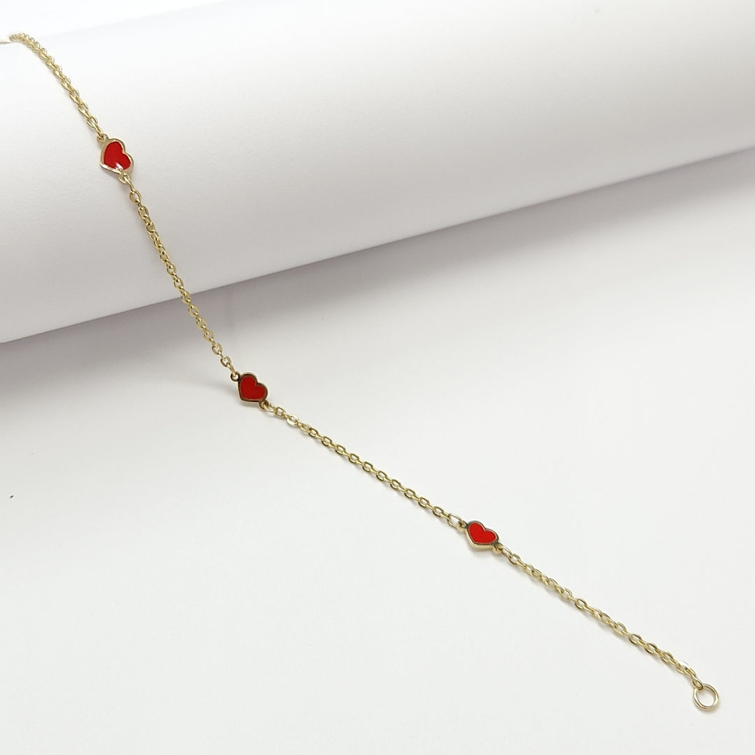 PULSERA ESPECIAL CON CORAZONES 14K 18 CM 1.4 GR (NUEVO)