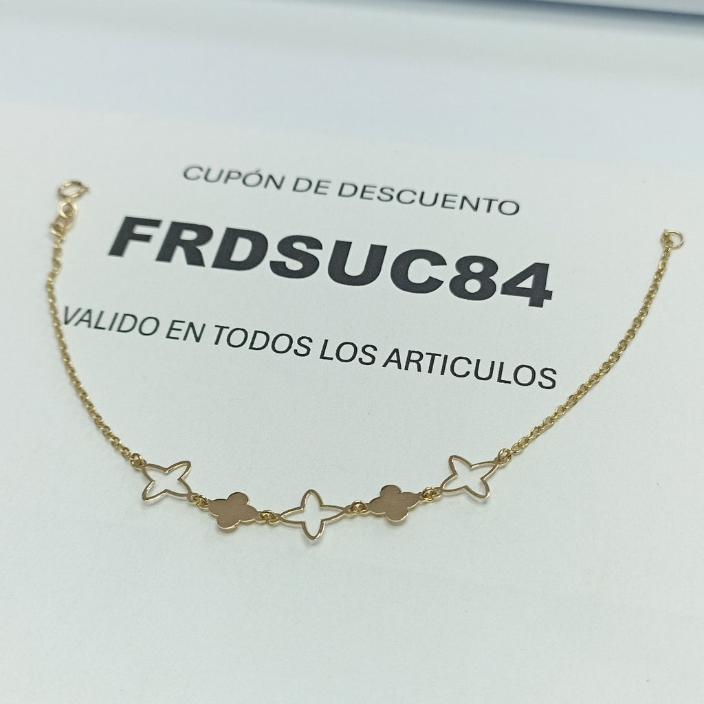 PULSERA TEJIDO ESP CON TREBOL 14K 18 CM 1.5 GR (NUEVO)