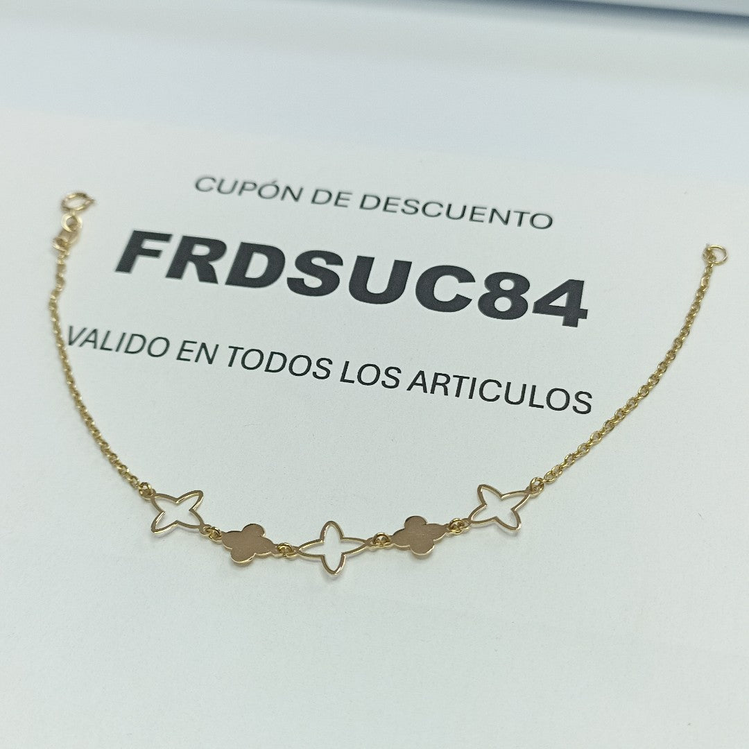 PULSERA TEJIDO ESP CON TREBOL 14K 18 CM 1.5 GR (NUEVO)