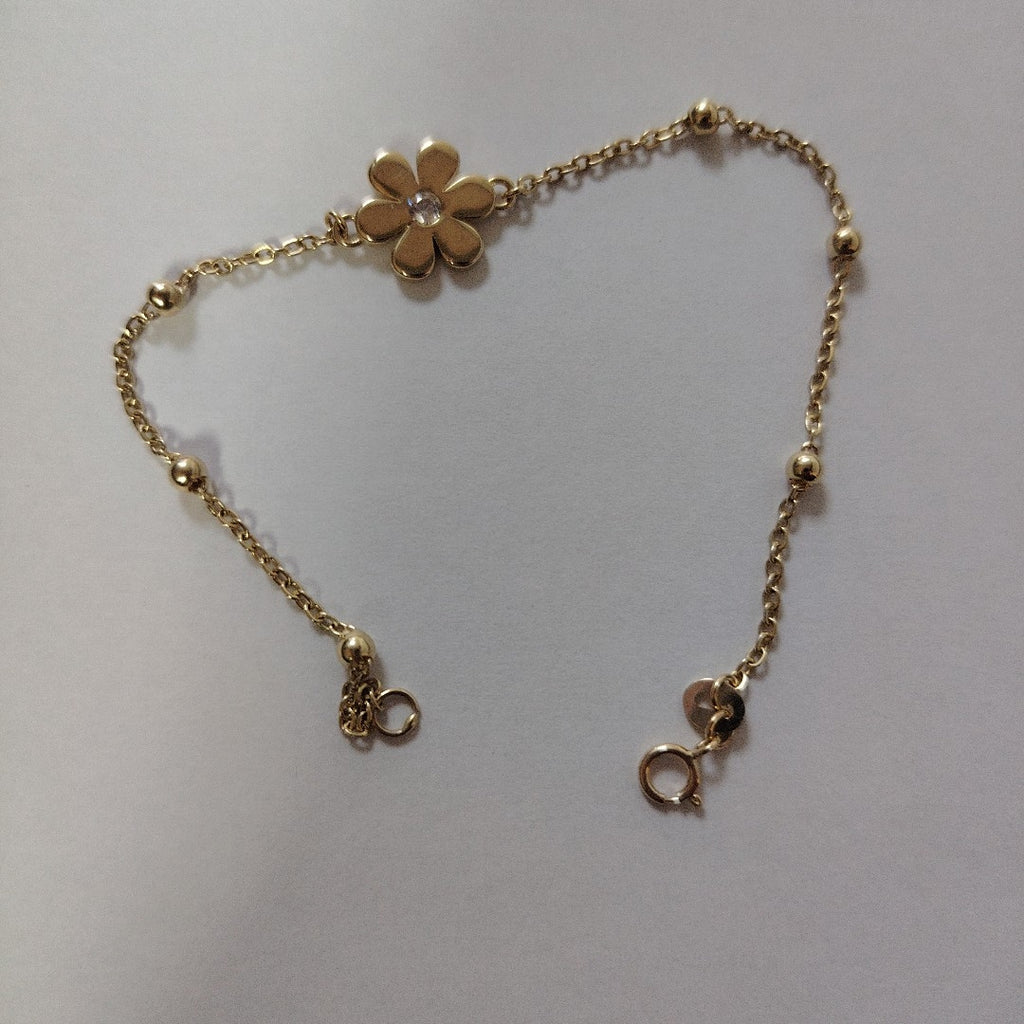 PULSERA TEJIDO ESPECIAL FLOR CON CIRCONIA 14K 18 CM 2.5 GR (NUEVO)
