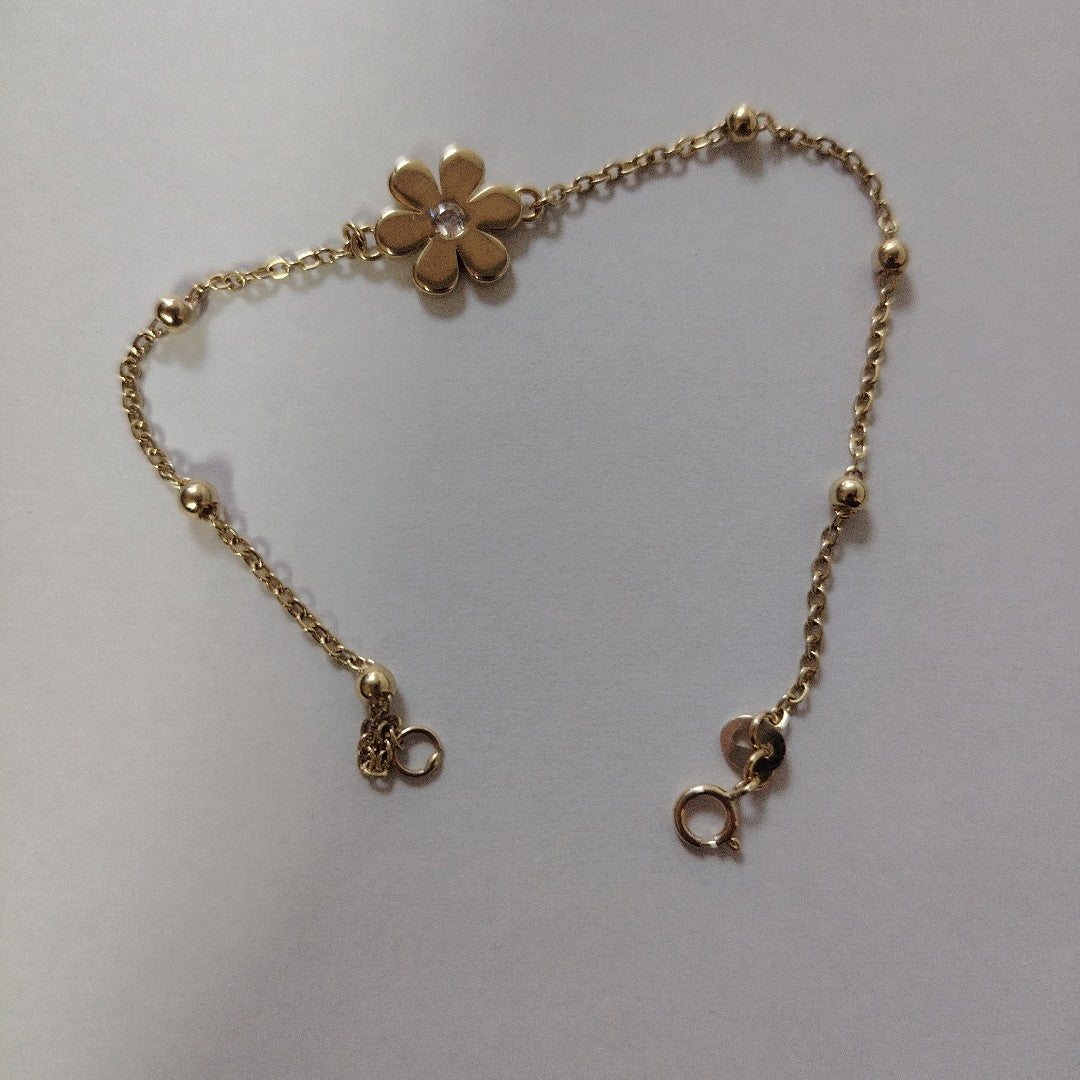 PULSERA TEJIDO ESPECIAL FLOR CON CIRCONIA 14K 18 CM 2.5 GR (NUEVO)