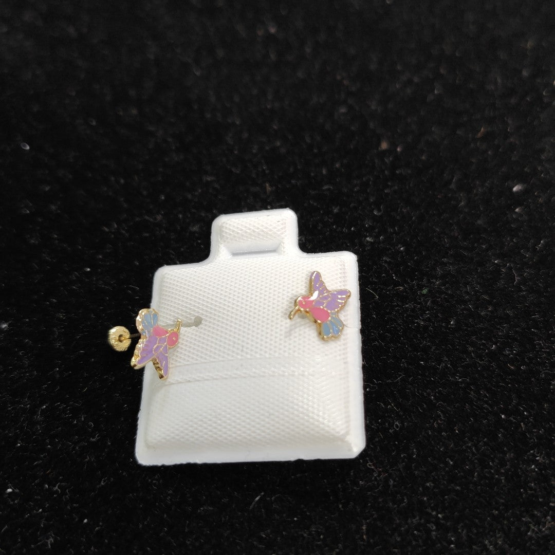 BROQUELES BROQUEL FIG COLIBRI ESMALTE ROSA 14K 0.2138 GR (NUEVO)