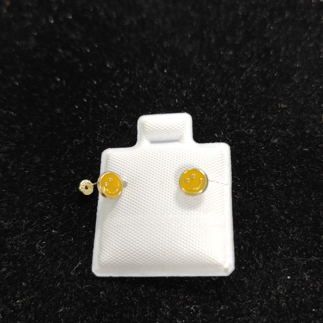 BROQUELES BROQUEL FIG SONRISA ESMALTE AMARILLO 14K 0.2074 GR (NUEVO)