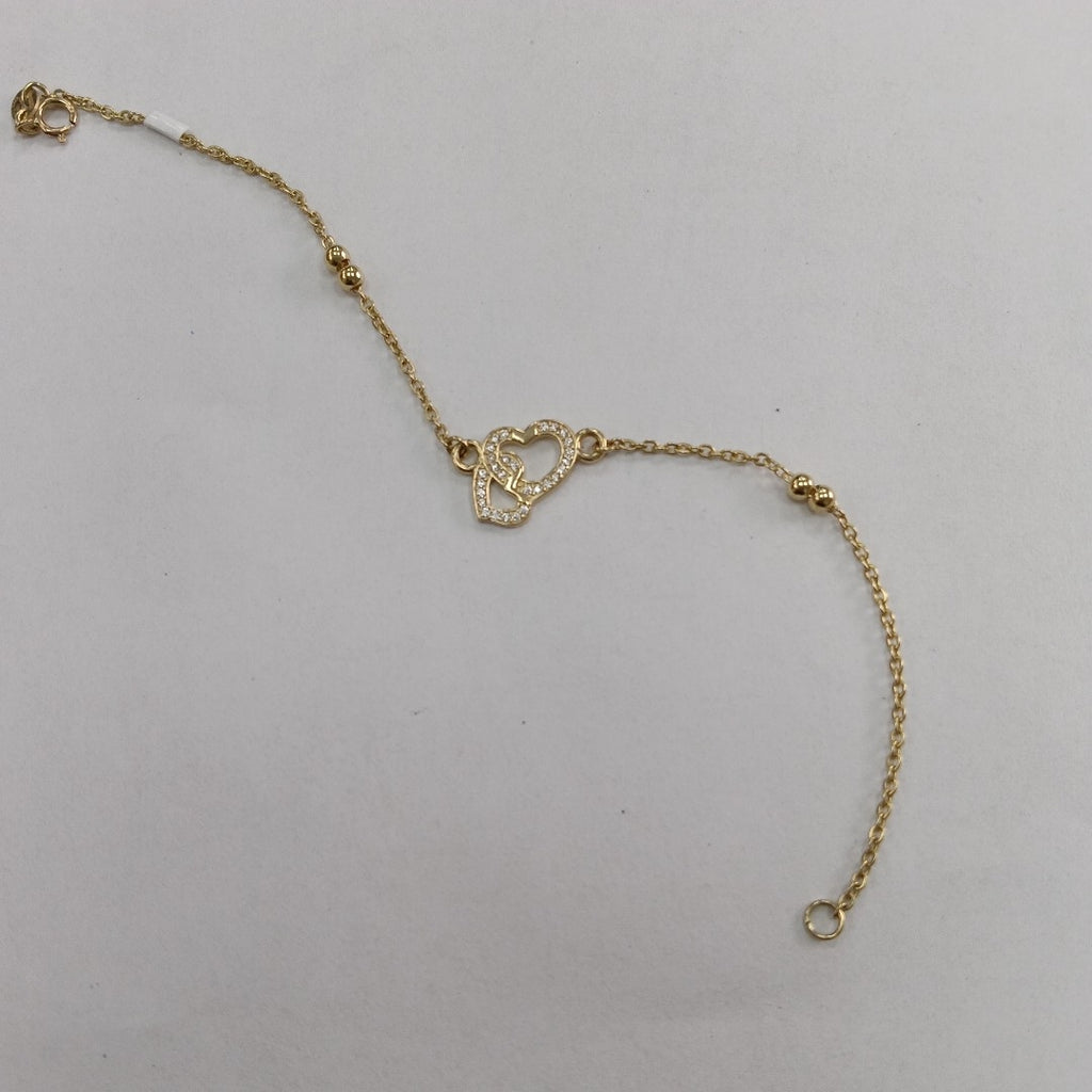 PULSERA TEJIDO ESPECIAL CORAZONES CON CIRCONIAS 14K 18 CM 2.4 GR (NUEVO)