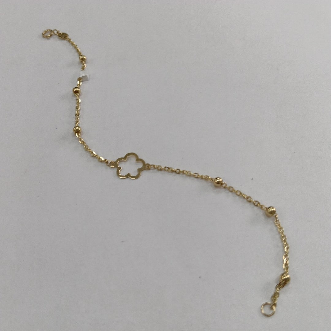 PULSERA TEJIDO ESPECIAL CON FLOR 14K 18 CM 1.6 GR (NUEVO)