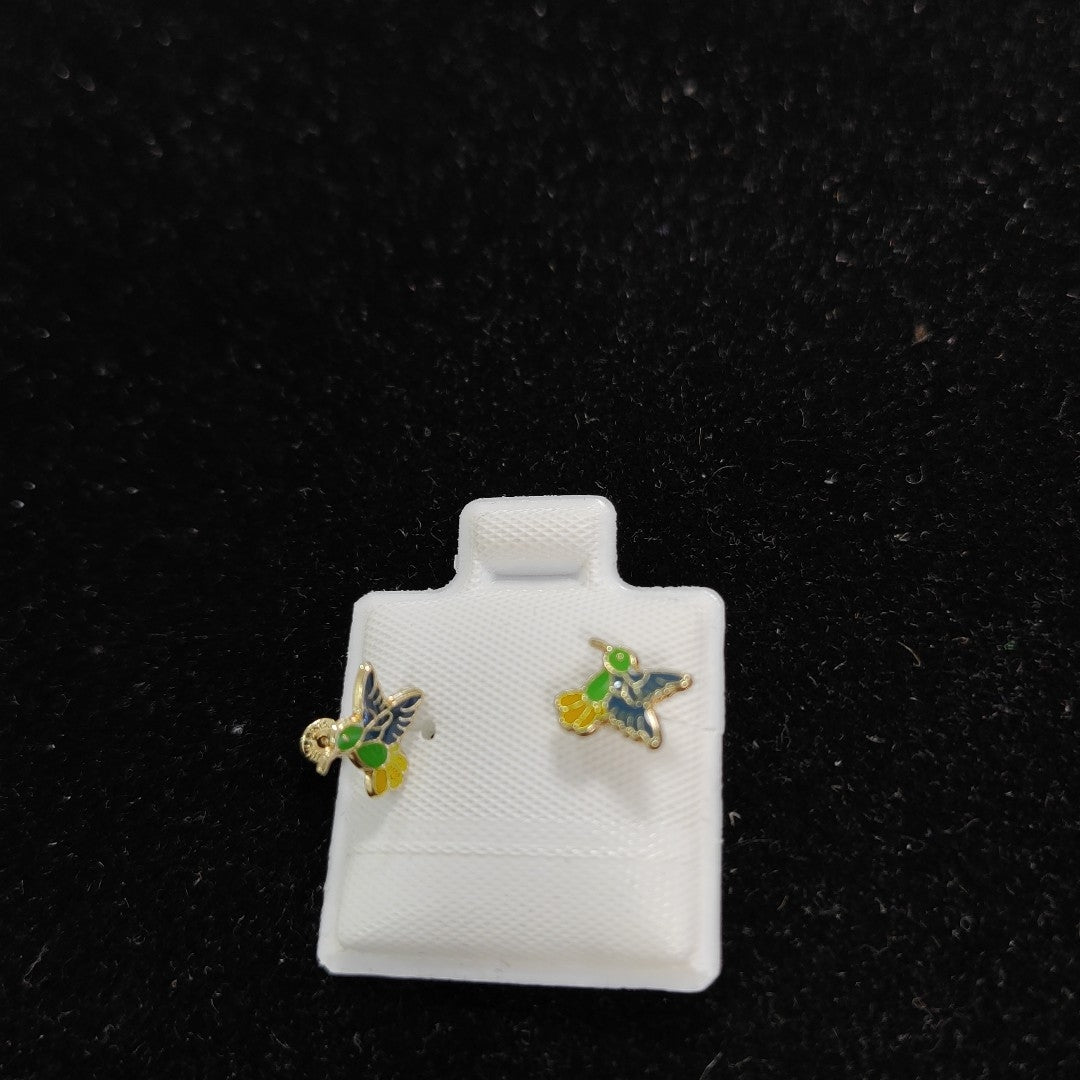 BROQUELES BROQUEL FIG COLIBRI ESMALTE VERDE 14K 0.2138 GR (NUEVO)