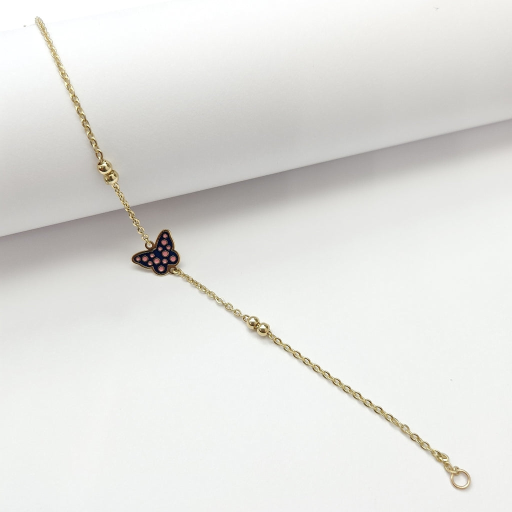 PULSERA TEJIDO ESPECIAL MARIPOSA CON ESMALTE 14K 18 CM 1.8 GR (NUEVO)