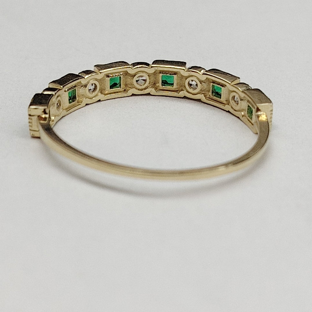 ANILLOS TEJIDO ANILLITO C CIRCONIAS Y PIEDRAS VERDES 14K 8.5 1.5 GR (NUEVO)