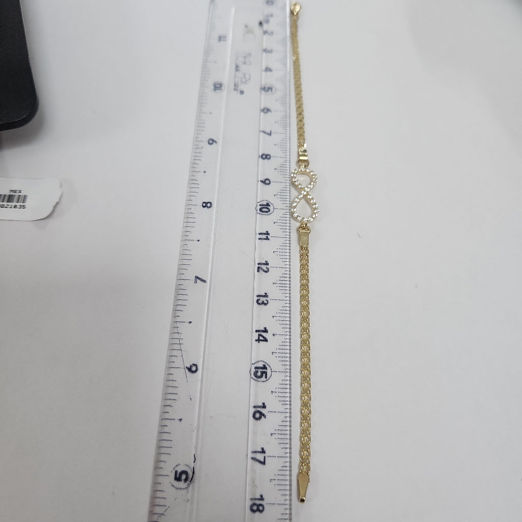 PULSERA TEJIDO ESPECIAL CON INFINITO Y CIRCONIAS 14K 18 CM 3.4 GR (NUEVO)