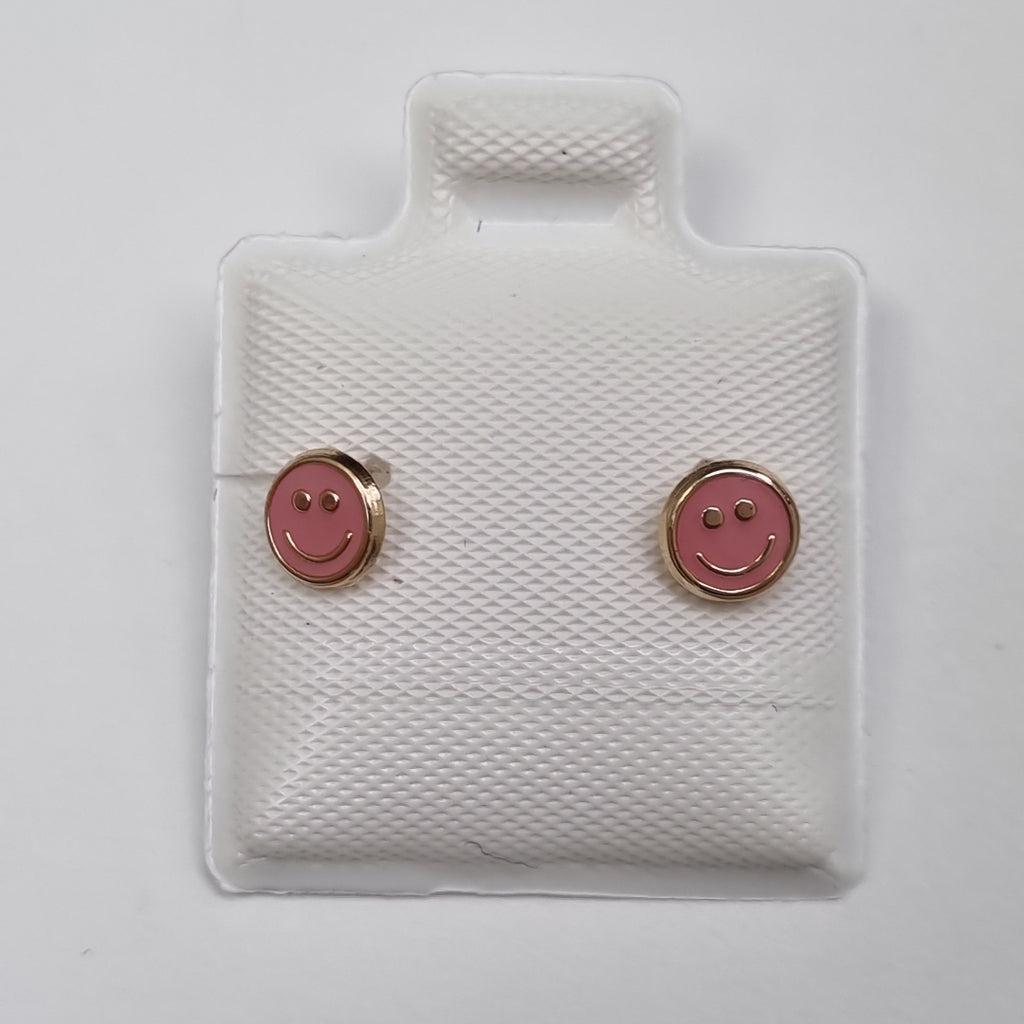 BROQUELES BROQUEL FIG SONRISA ESMALTE ROSA 14K 0.1696 GR (NUEVO)