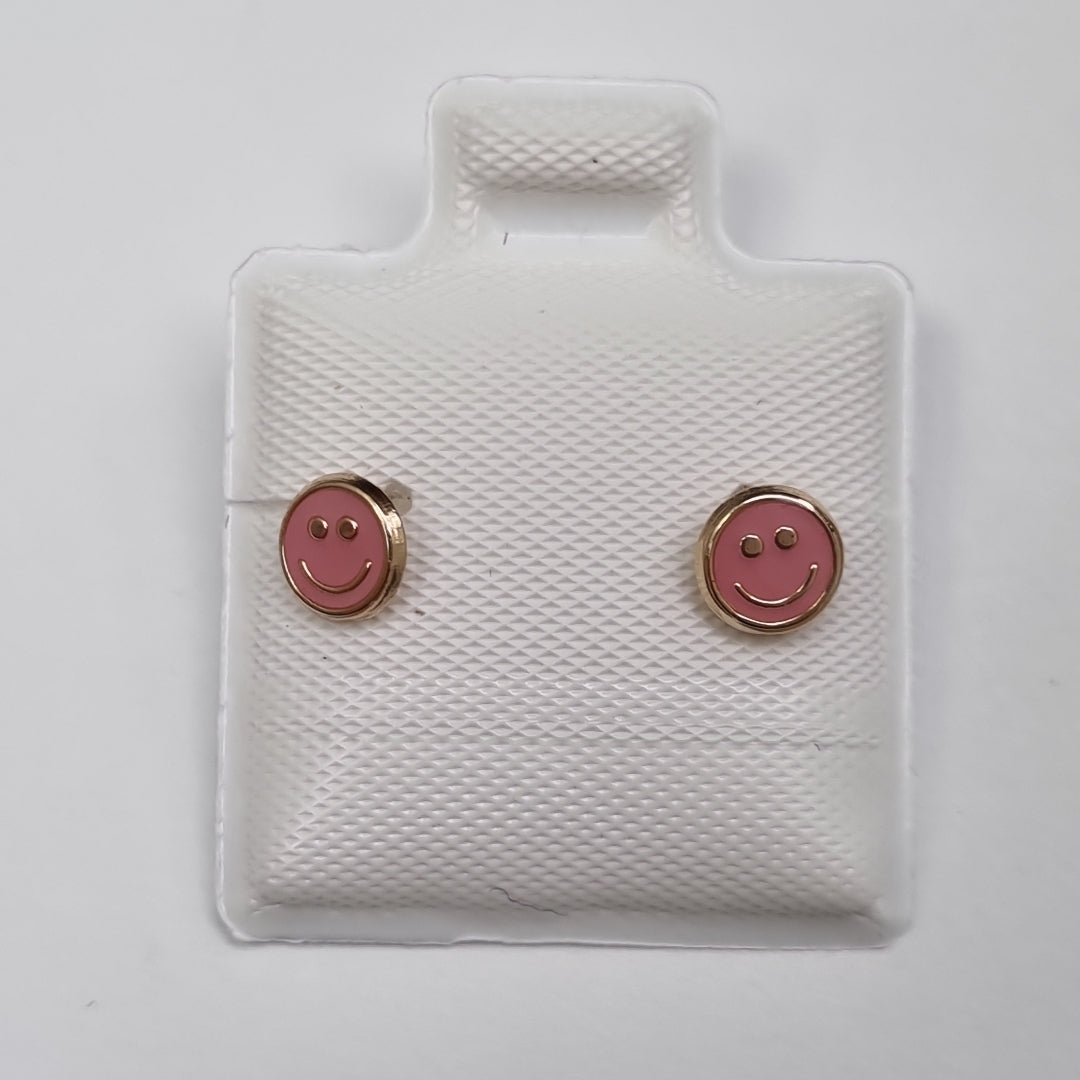 BROQUELES BROQUEL FIG SONRISA ESMALTE ROSA 14K 0.1696 GR (NUEVO)