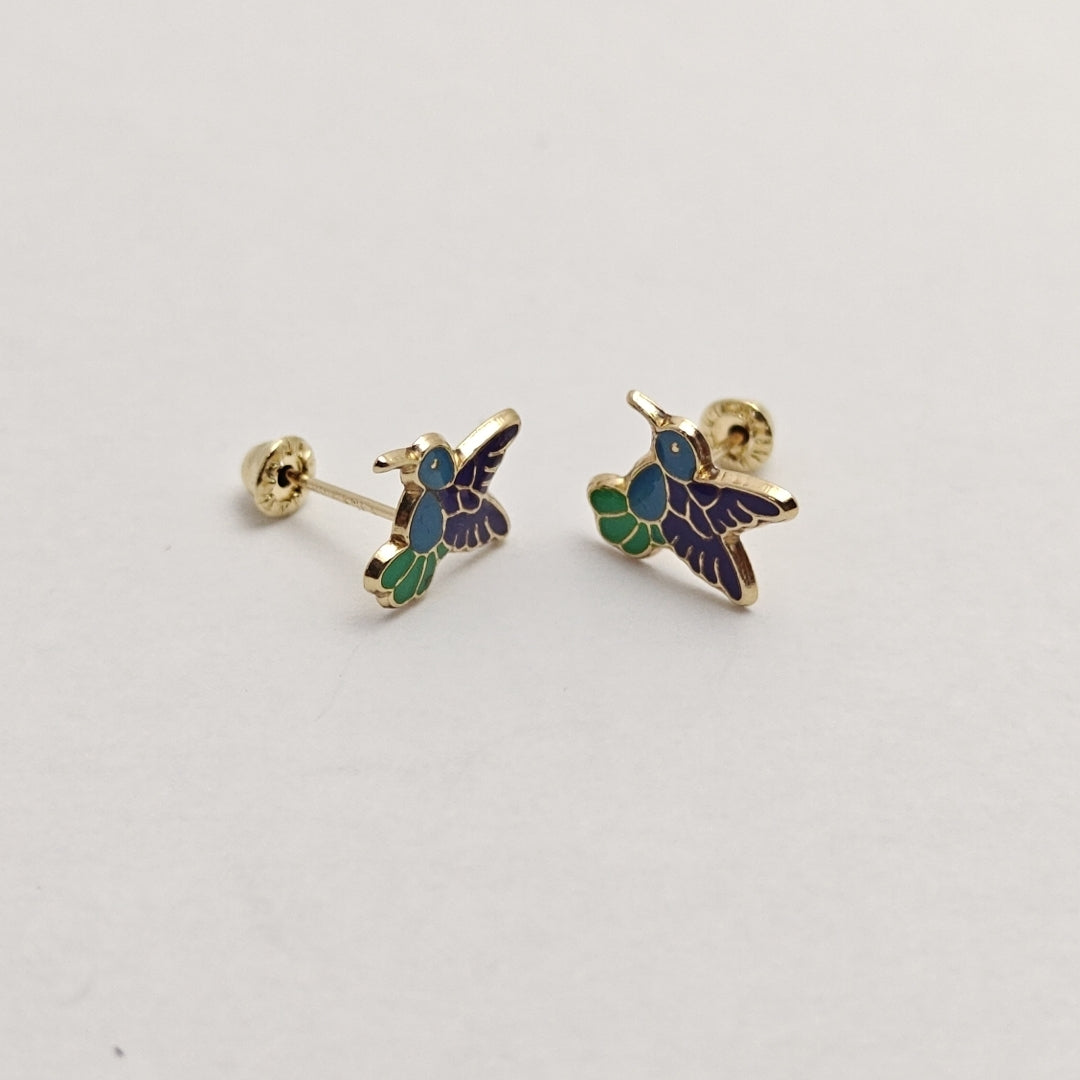 BROQUELES BROQUEL FIG COLIBRI ESMALTE AZUL 14K 0.2138 GR (NUEVO)