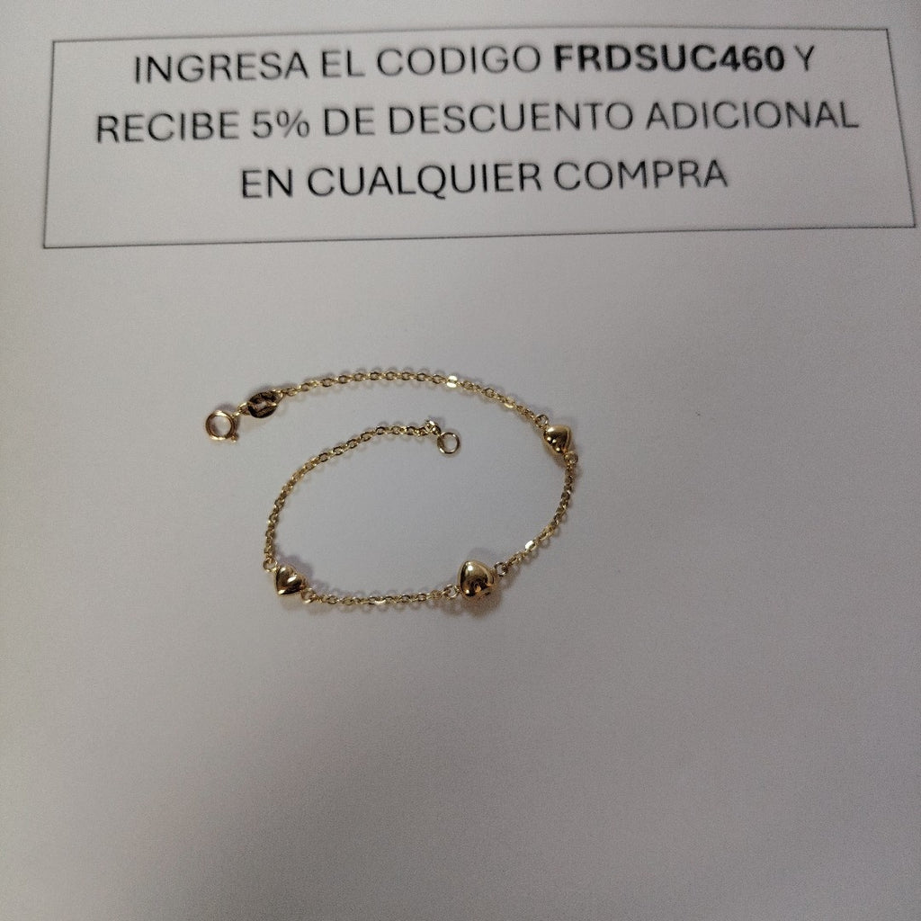 PULSERA TEJIDO ESPECIAL CON CORAZONES 14K 18 CM 1.6 GR (NUEVO)