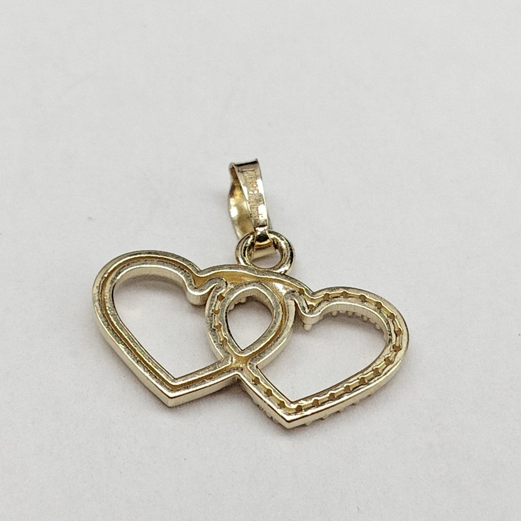 DIJE TEJIDO DOS CORAZONES CON CIRCONIAS 14K 1.4 GR (NUEVO)