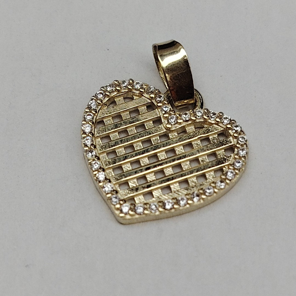 DIJE TEJIDO CORAZON CON CERCO DE CIRCONIAS 14K 1.2 GR (NUEVO)
