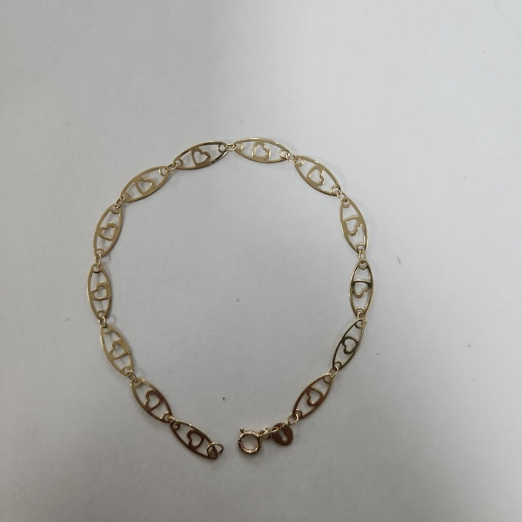 PULSERA TEJIDO ESPECIAL CON CORAZON 14K 18 CM 1.2 GR (NUEVO)