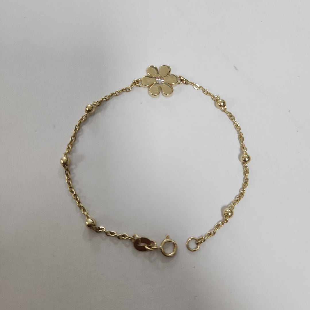 PULSERA TEJIDO ESPECIAL FLOR CON CIRCONIA 14K 18 CM 2.6 GR (NUEVO)