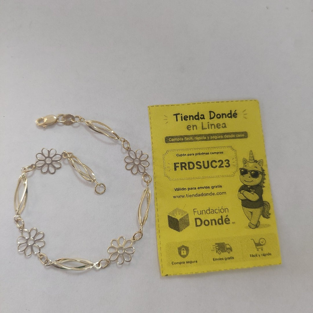PULSERA ESPECIAL CON FLORES 14K 18 CM 2.7 GR (NUEVO)
