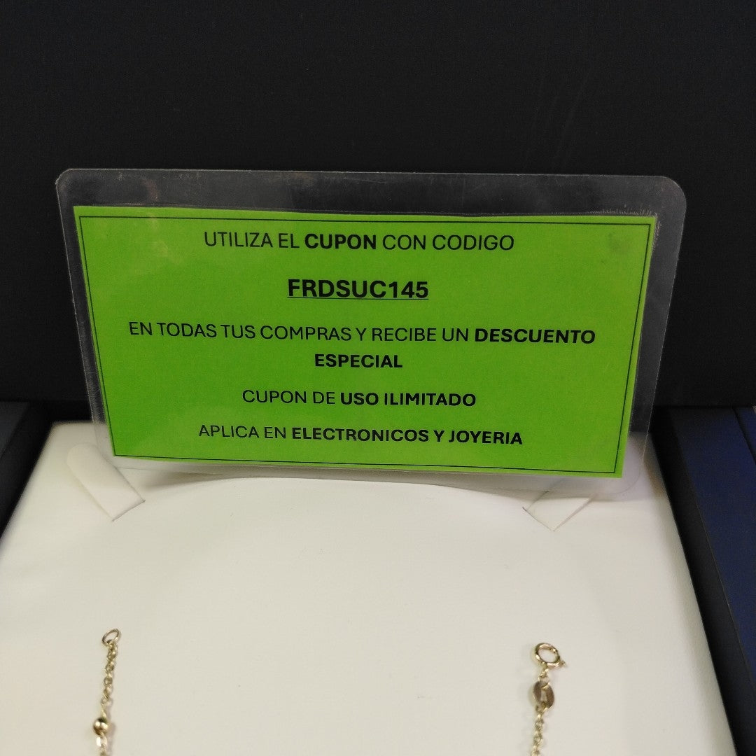 PULSERA TEJIDO ESPECIAL CON DOS CORAZONES 14K 18 CM 1.7 GR (NUEVO)