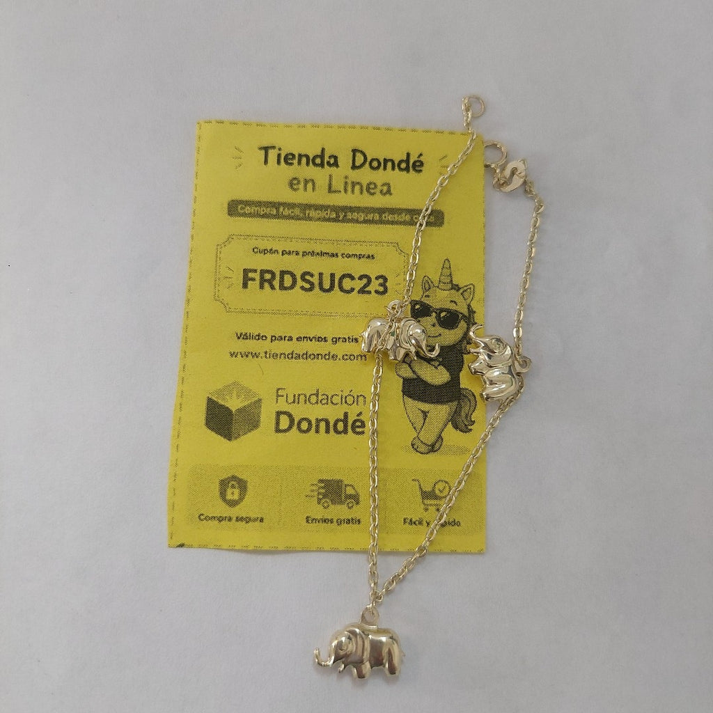 PULSERA ESPECIAL CON DIJES ELEFANTES 10K 18 CM 2.1 GR (NUEVO)