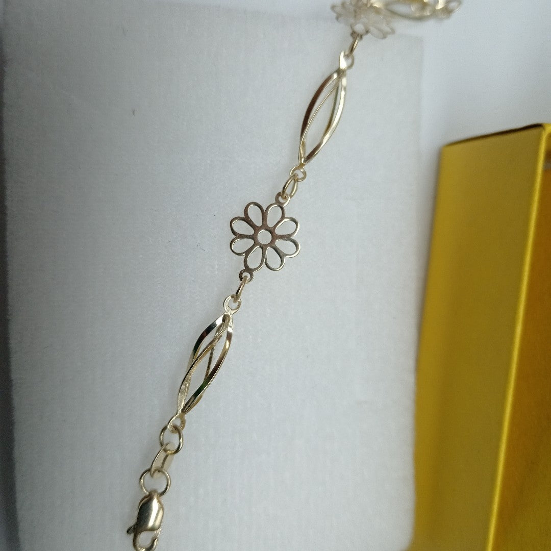 PULSERA ESPECIAL CON FLORES 14K 18 CM 2.7 GR (NUEVO)