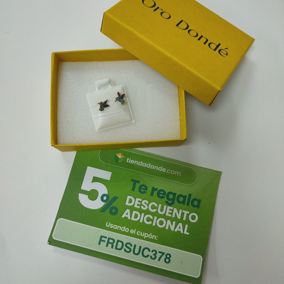 BROQUELES BROQUEL FIG COLIBRI ESMALTE AZUL 14K 0.2138 GR (NUEVO)