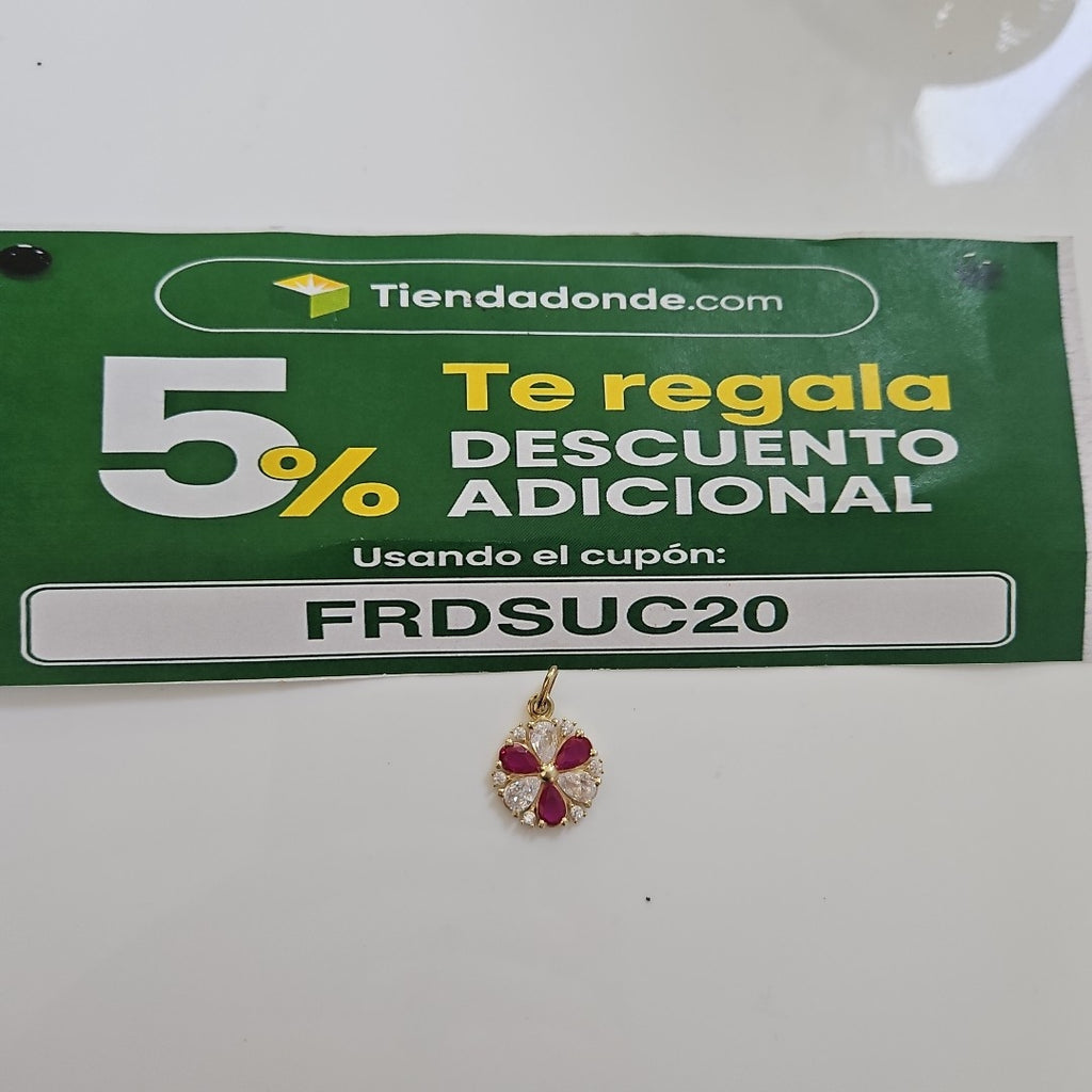 DIJE FLOR CIRCONIAS Y PIEDRAS DE COLOR 14K 2.8 GR (NUEVO)