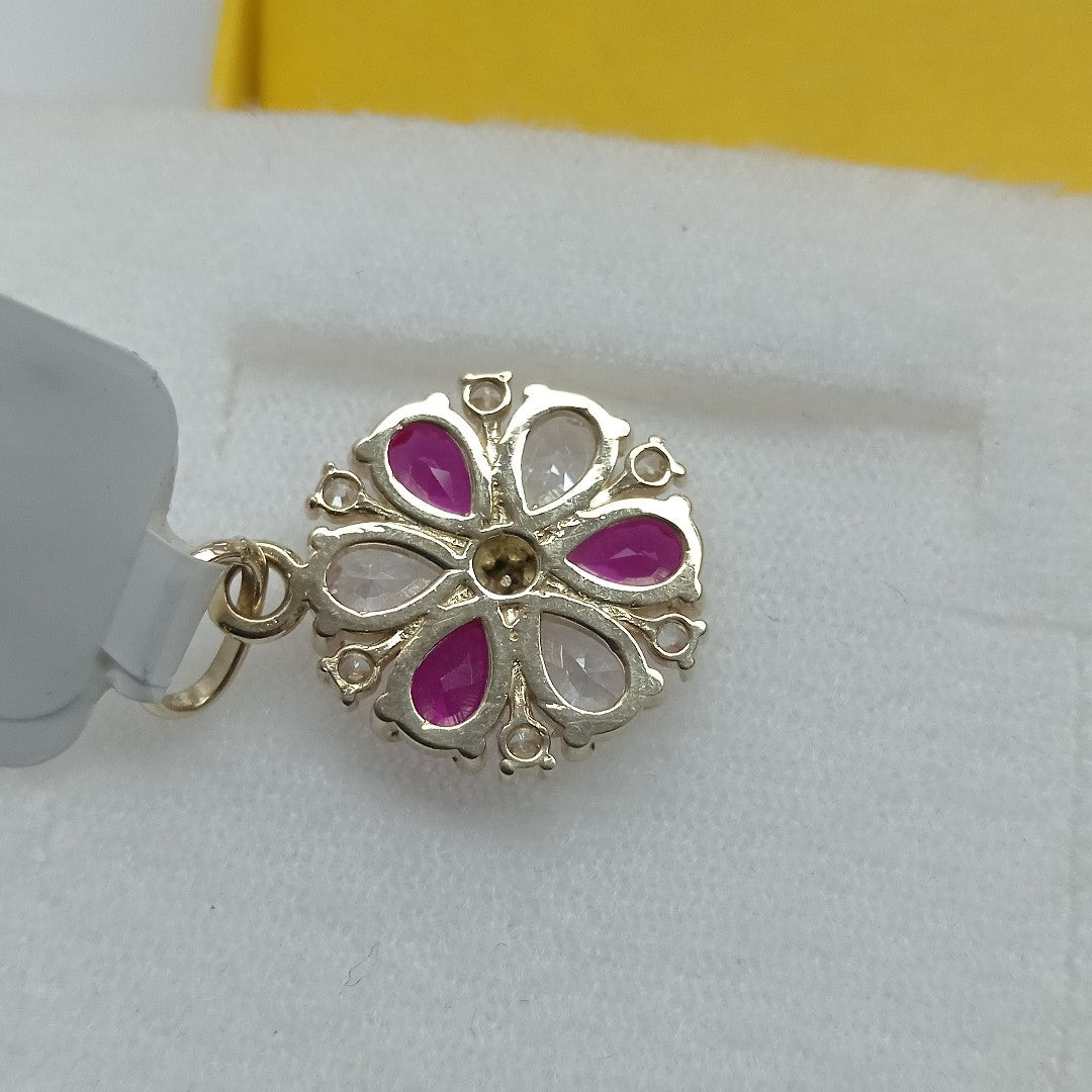 DIJE FLOR CIRCONIAS Y PIEDRAS DE COLOR 14K 2.8 GR (NUEVO)