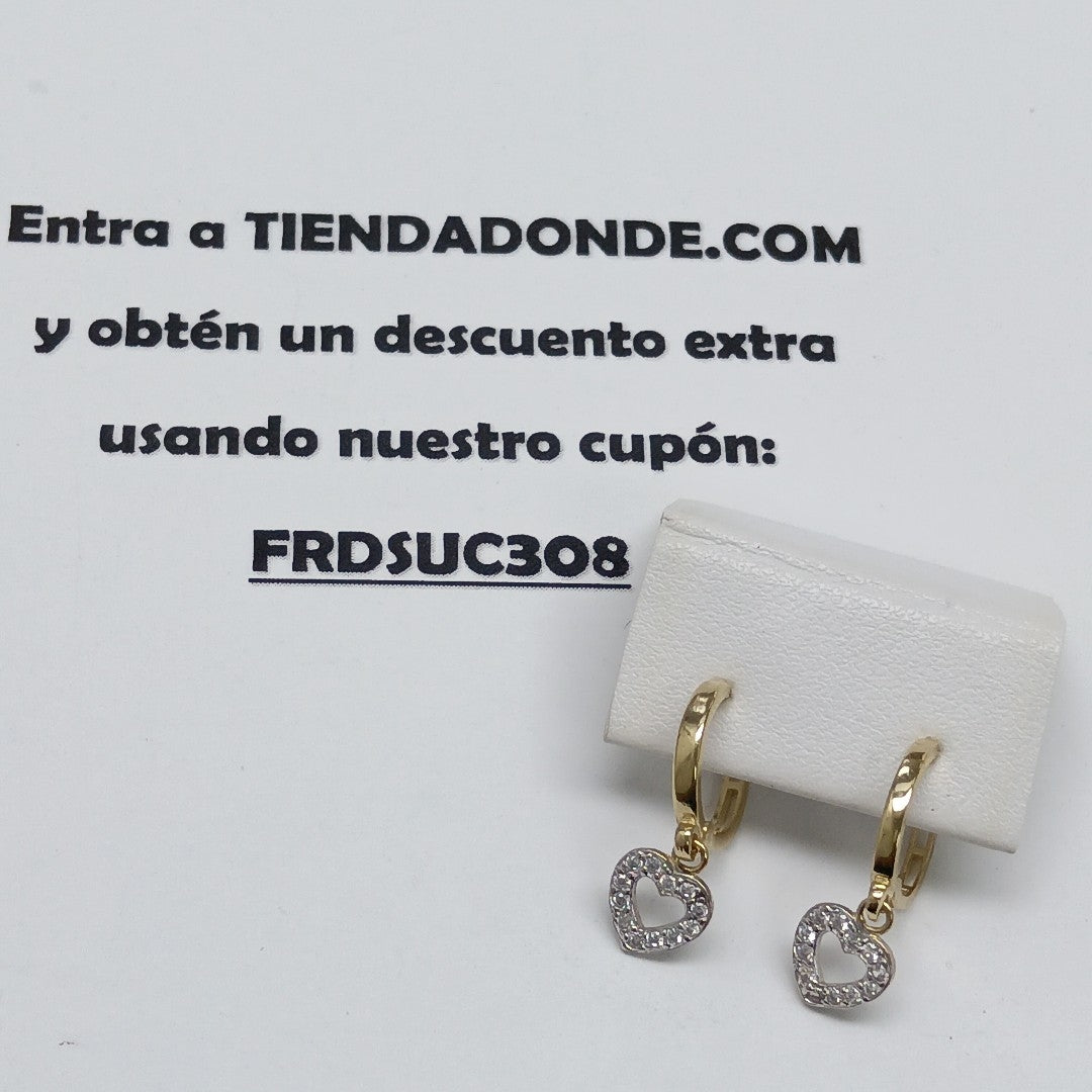 ARETES HUGGIES CON DIJE CORAZON Y CIRCONIAS 14K 2.1 GR (NUEVO)