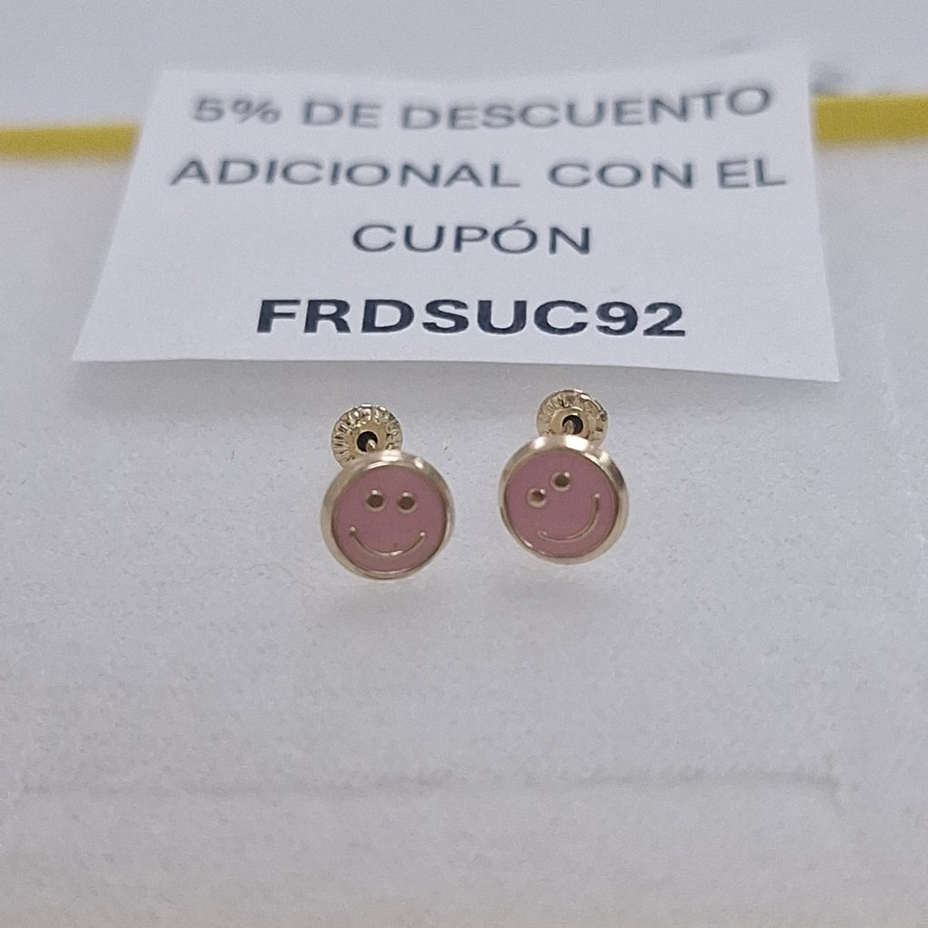 BROQUELES BROQUEL FIG SONRISA ESMALTE ROSA 14K 0.1696 GR (NUEVO)