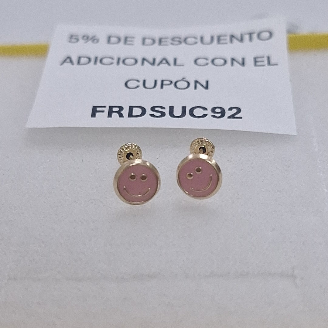BROQUELES BROQUEL FIG SONRISA ESMALTE ROSA 14K 0.1696 GR (NUEVO)