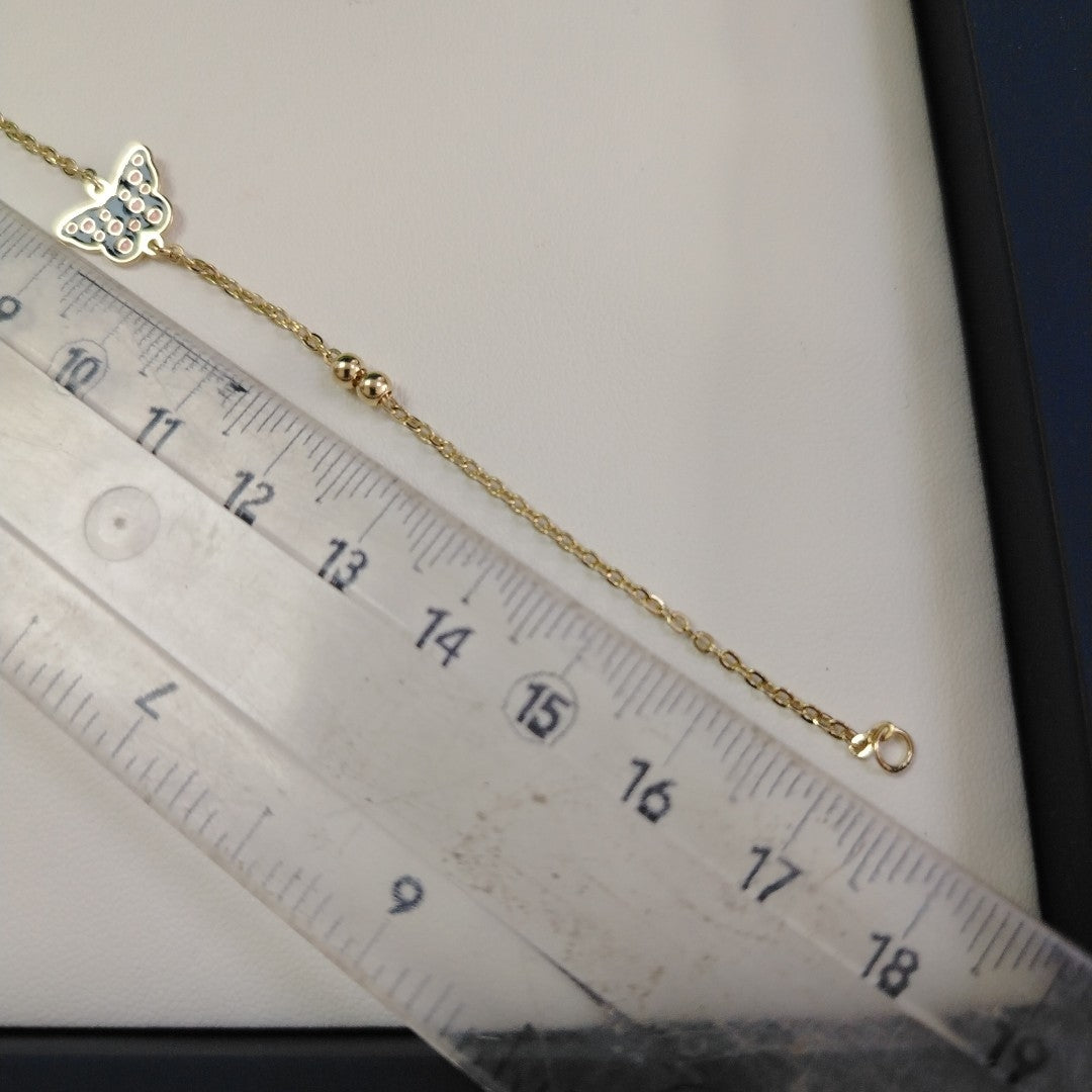PULSERA TEJIDO ESPECIAL MARIPOSA CON ESMALTE 14K 18 CM 1.8 GR (NUEVO)