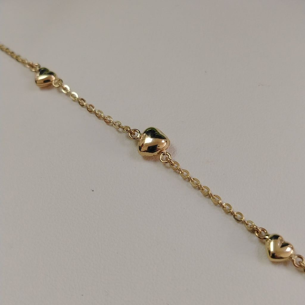PULSERA TEJIDO ESPECIAL CON CORAZONES 14K 18 CM 1.7 GR (NUEVO)