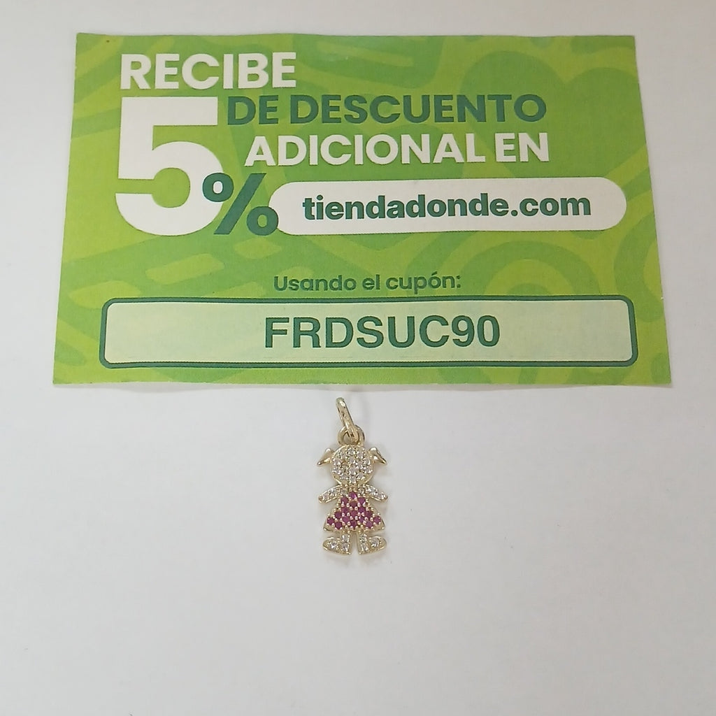 DIJE NIÑA CON CIRCONIAS Y PIEDRAS DE COLOR 10K 1.1 GR (NUEVO)