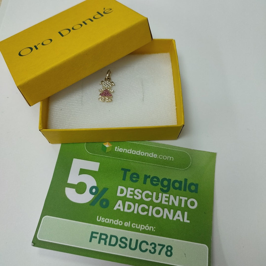 DIJE NIÑA CON CIRCONIAS Y PIEDRAS DE COLOR 10K 1.1 GR (NUEVO)