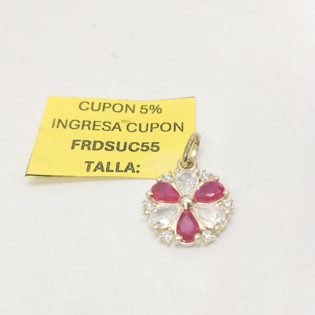 DIJE FLOR CIRCONIAS Y PIEDRAS DE COLOR 14K 2.8 GR (NUEVO)